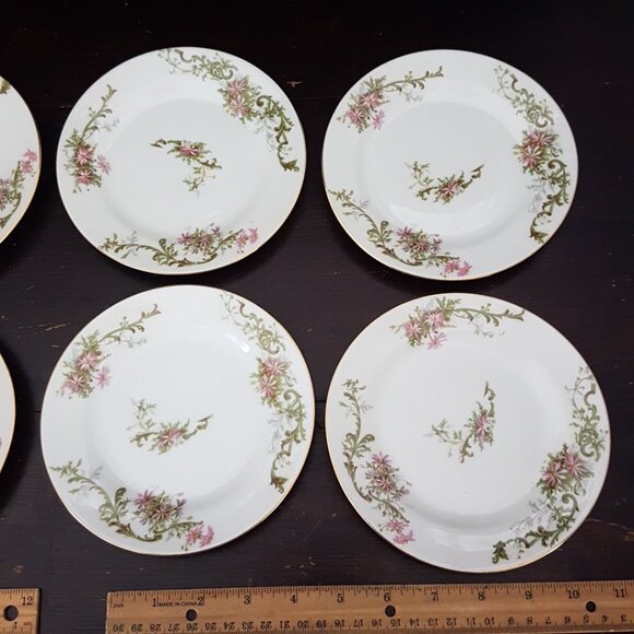 1920s Limoges Porcelain Side Plates: Pink Daisy Floral 6-inch Set Wedding Gift - Picture 8 of 10